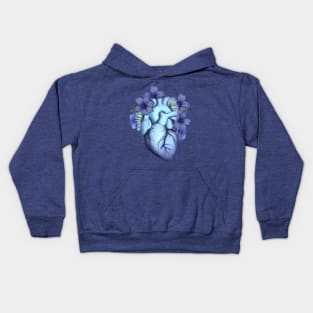 Floral blue Human Heart, watercolor blue lilies flowers, Heart, anatomical Human heart Kids Hoodie